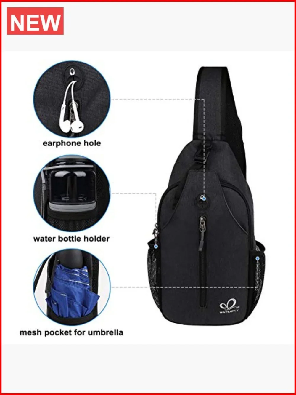 Crossbody Sling Backpack Travel Hiking Daypack with Adjustable Strap Multiple